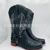 New Men'S Head European And American Embroidery Men'S Leather Boots Knight Boots Warm Low Heels Men'S Shoes Large Size
