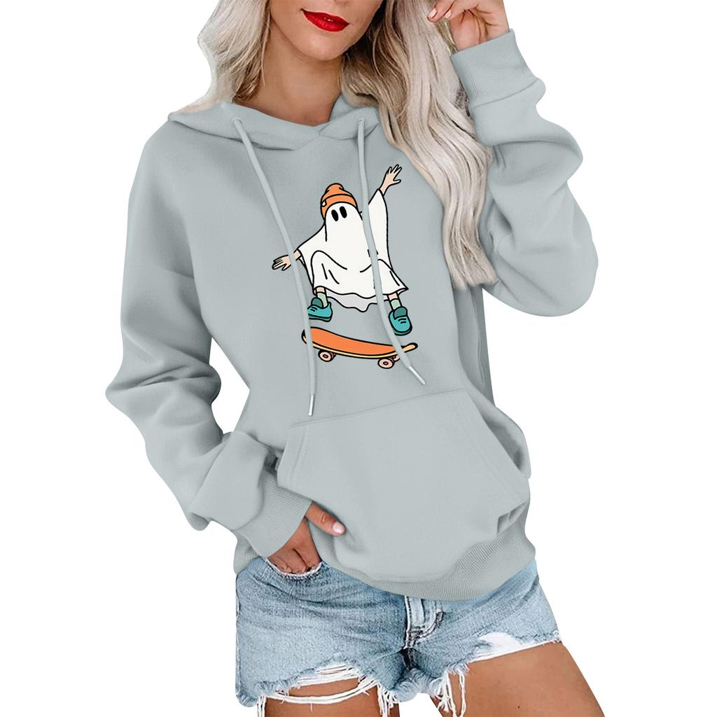 Women's Fashionable, Casual, Comfortable Round-neck, Hooded, Long-sleeved, Halloween-print Warm Sweater