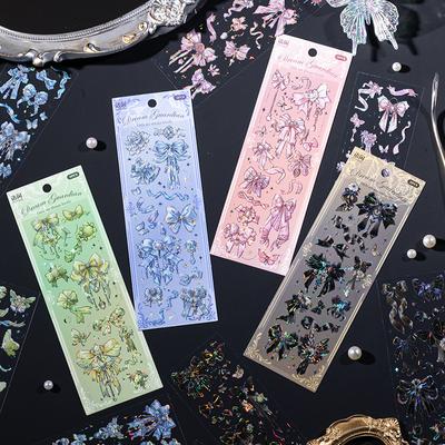 3sheet Retro Lace Ribbon Bow Scrapbook Stationery Sticker Aesthetic Butterfly Phone Sticker  DIY Decor Kpop Photocard Sticker