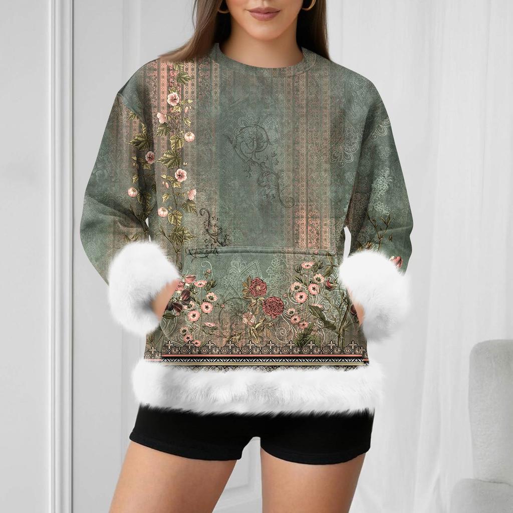 Women's Casual Fashion Retro Print Long-Sleeve Sweatshirt