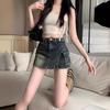 2024 Summer American Retro High-Waist A-Line Denim Skirt with Pockets
