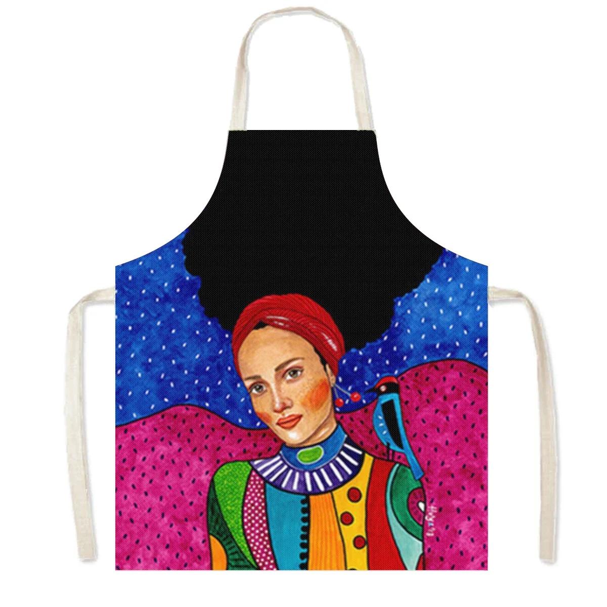 Vintage Painting Art Girl Print Kitchen Apron Oil Painting Women Baking Household Cleaning Tools Waiter Chef Cooking Pinafore 38X47cm