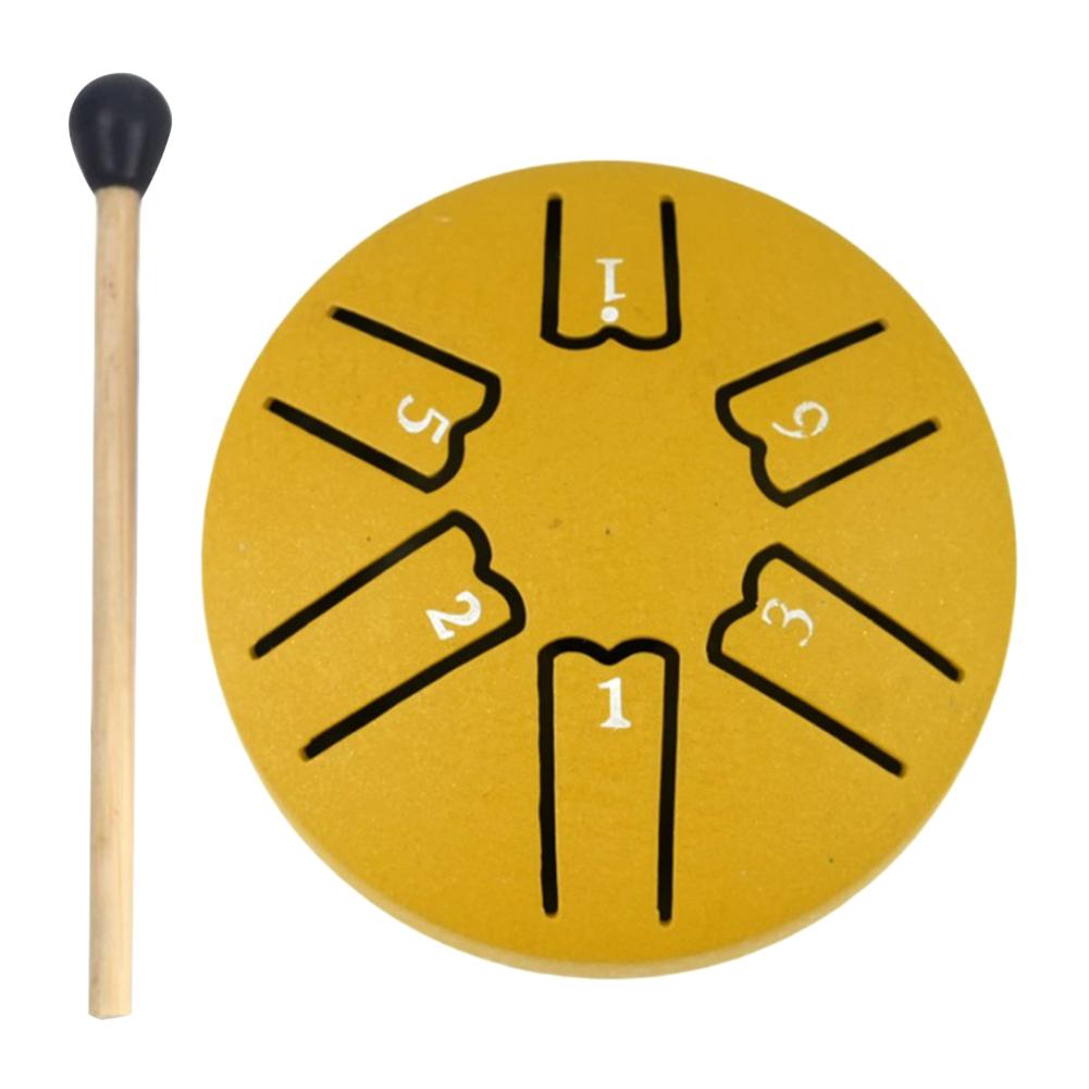 

3-дюймовый 6-тоновый стальной язычковый барабан Мини-барабаны Ручной барабан Дождевой барабан с барабанными палочками Ударные музыкальные инструменты Аксессуары для барабанов золотой