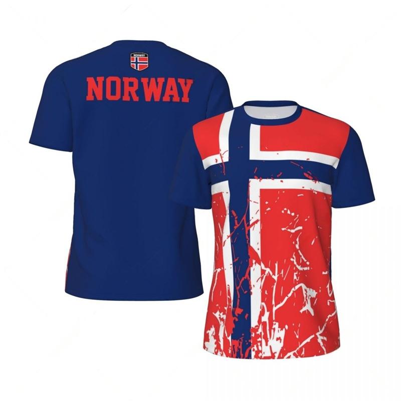 Norway Graphic Men's T-shirt Fashion Sports Loose Short Sleeve Summer New Design 3D Printed Fitness Tees Football T Shirts