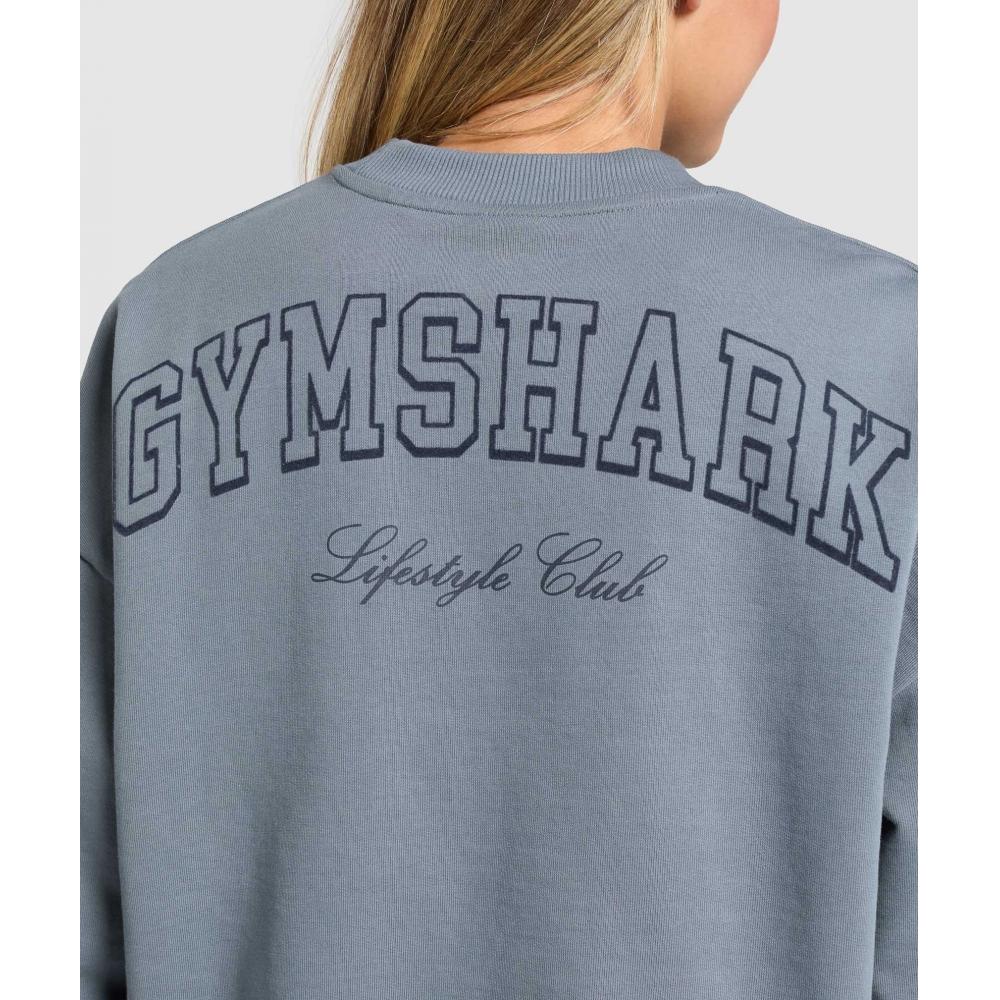 Gymshark Campus Classics Graphic Sweatshirt Iron Blue B2b1z Uctm