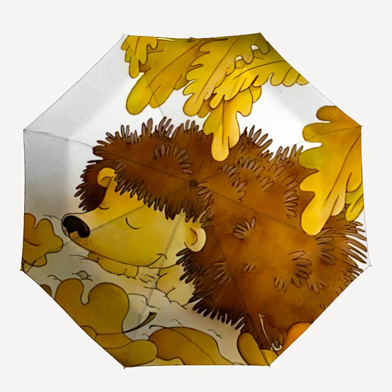 1pc Hedgehog Autumn Leaves One Umbrella  a Plastic Hle, Compact  Stylish, with a Vibrant Cartoon Pattern, Perfect  Home, Travel