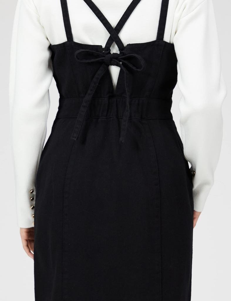 Freeze Mart Women's Casual Dress with Back Ribbon, I-Line Denim Jumper Skirt, Black, Size S