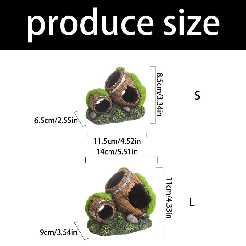 Aquariums Decoration Realistic Moss Covered Barrels Figure Safe Resin Shelter Cave For Fish Shrimp Underwater Hideouts