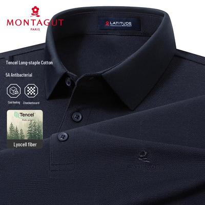 MONTAGUT Men's Summer Long-Staple Cotton Antibacterial Checkered Polo Shirt