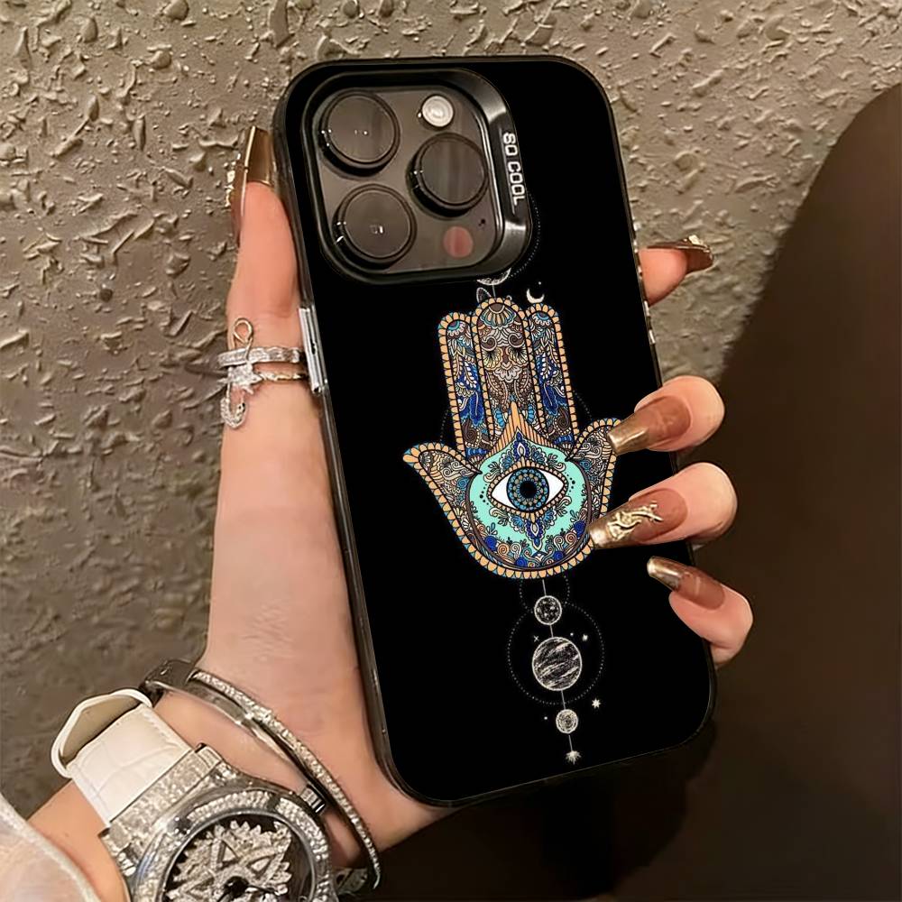 H-Hamsa H-Hand-D Phone Case For iPhone 17,16,15,14,13,12,11 Plus,Pro Max,XS,Colored Silver Plated Inside Cover