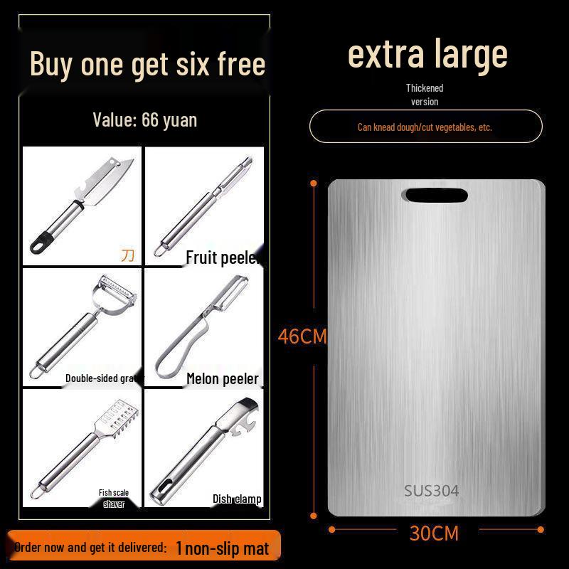 Thickened Antibacterial 316 Stainless Steel Double-Sided Cutting Board - Large Kitchen & Fruit Chopping Board with Rolling Pin