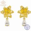 WUIHA Vintage 925 Sterling Silver Pear Cut Lab Sapphire Pearls High Carbon Diamonds Drop Dangle Flower Earrings Fine Jewelry