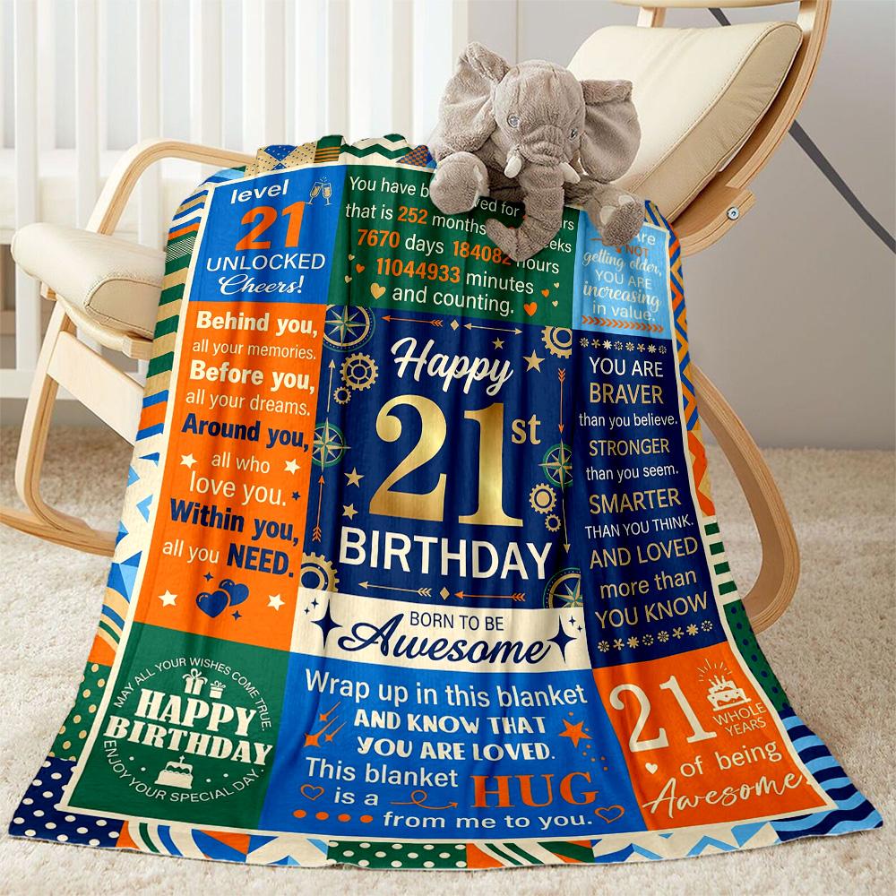 21st Birthday Celebration Blanket Soft Warm Cozy Suitable for Seaside Couch Chair for All Seasons Digital Print