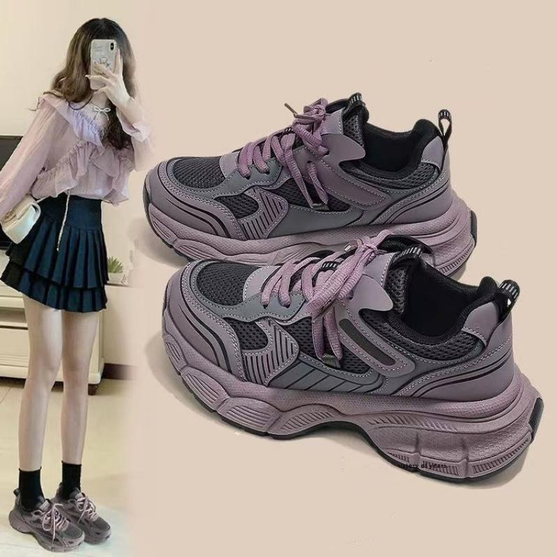 Horký prodej Malinově fialové Dad Sneakers pro ženy 2025Nové ins Všestranné studentské Zpátky do školy Sportovní ležérní boty na silné podrážce