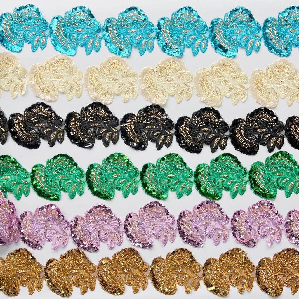 Heavy Industry Multi-Color Mesh Yarn Bead Sequin Embroidery Flower Patch Lace Decoration Ethnic Style Dress Clothing Cloth Sticker