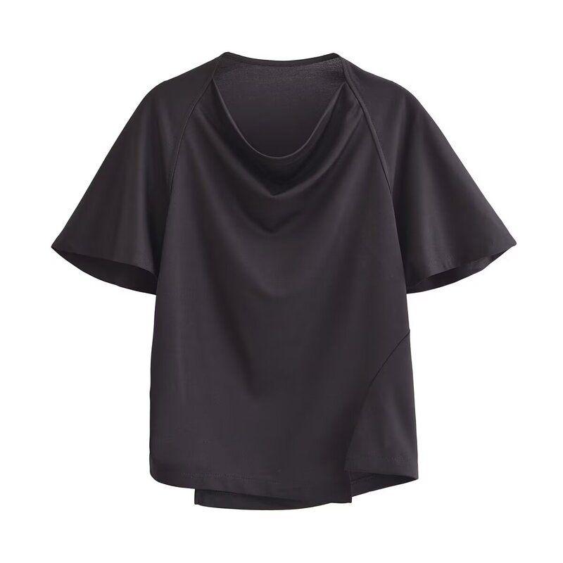 Fashion Style 2024 Summer New Arrival Women's Clothing Stylish Slim Looking Swing Collar Asymmetric T-shirt 1227602001