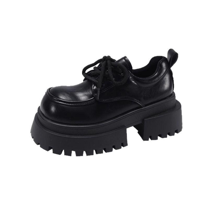Small Leather Shoes Women's Spring and Autumn New British Style Retro Explosion Black Versatile Muffin Heightening Jk Shoes Platform Loafers