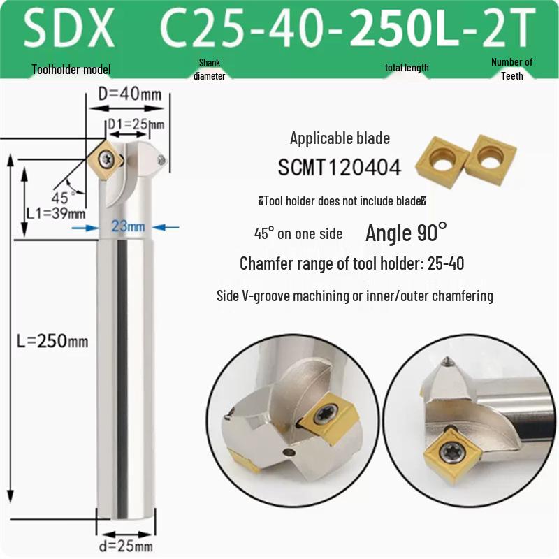 45° CNC Insertable Inner/Outer Chamfer Tool with Up/Down Back-Reaming Holder