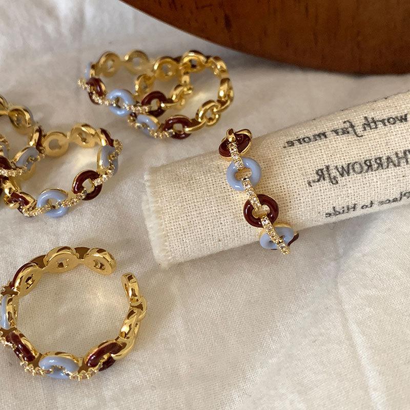 Drip Oil Contrasting Donut Open Ring Female Gentle Niche Sweet Delicate Personality Commuting Versatile Ring Ring