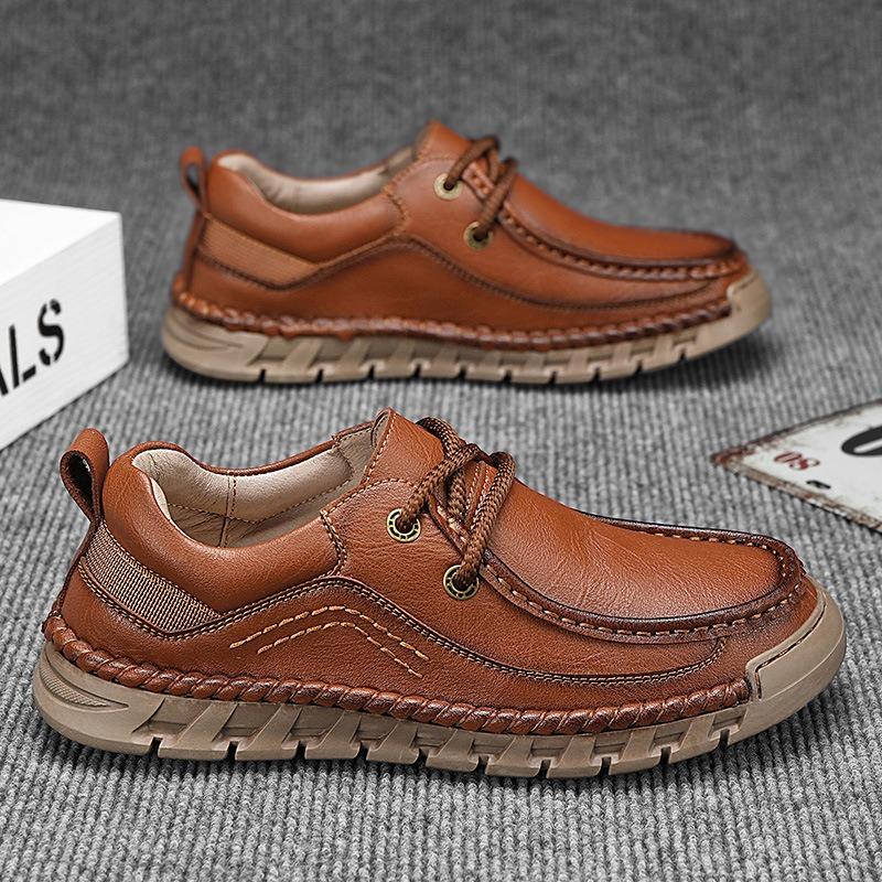 New Men's Leather Shoes Hand-sewn Business Leather Shoes Outdoor Casual Fashion Men