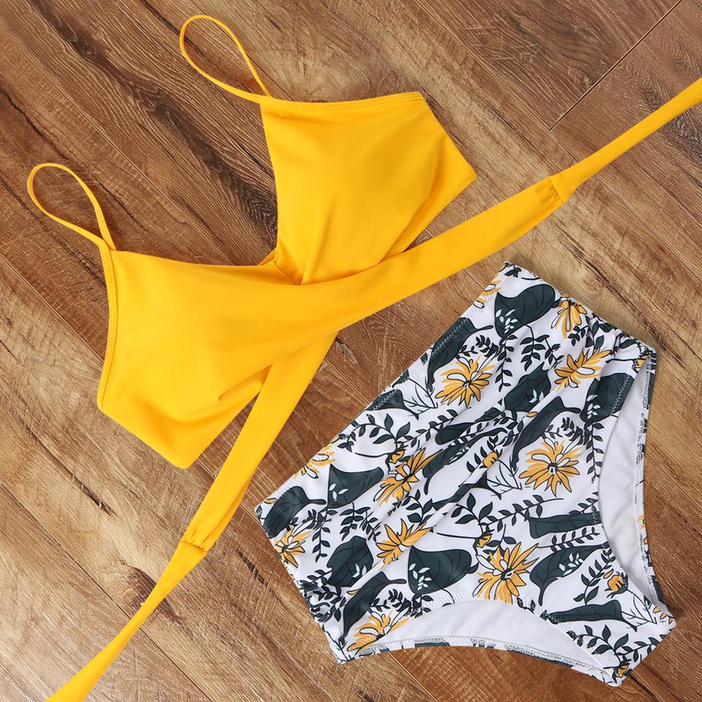 High Waist  Sexy Bikini Set 2025  Biquini Swimwear Women Two Pieces Swimsuit Floral Beachwear V-Neck Bathing Suits Female