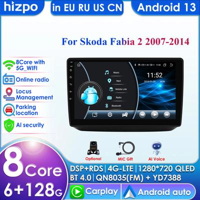 10.1''QLED Screen 2din Android Car Radio Multimedia Video Player for Skoda Fabia 2 2007 - 2014 GPS Navi Carplay AutoIntelligent 4G RDS WIFI