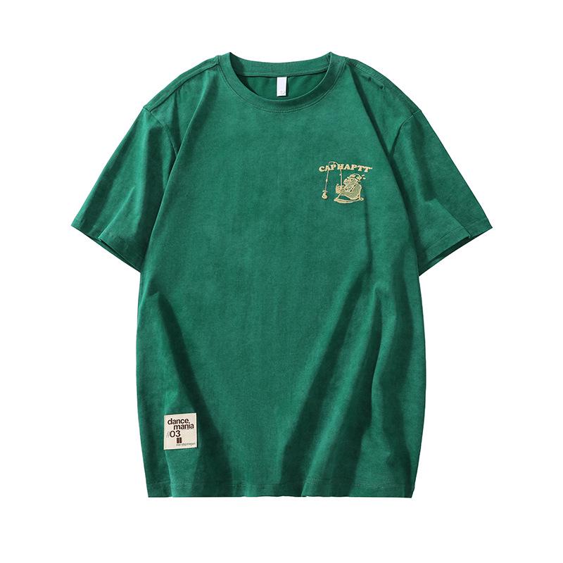 

Мужская футболка больших размеров свободного кроя из чистого хлопка с коротким рукавом - Модная летняя коллекция 2025 XL 145-160 jin оливковое зеленый