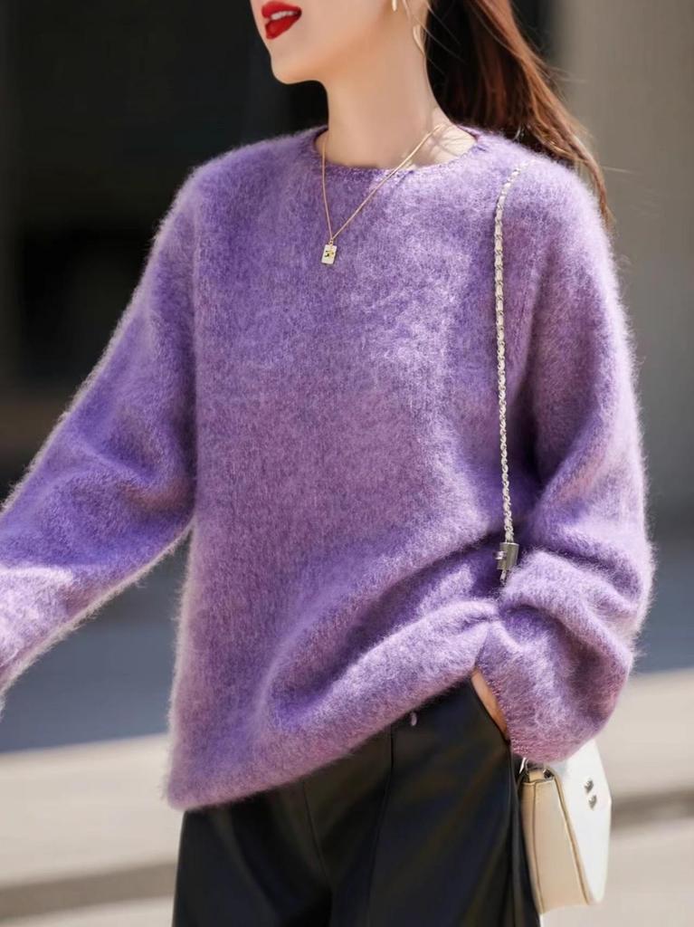 Women's Stylish Anti-Aging Wool Sweater, Cozy Knit, Marled Yarn, Soft & Fluffy Design