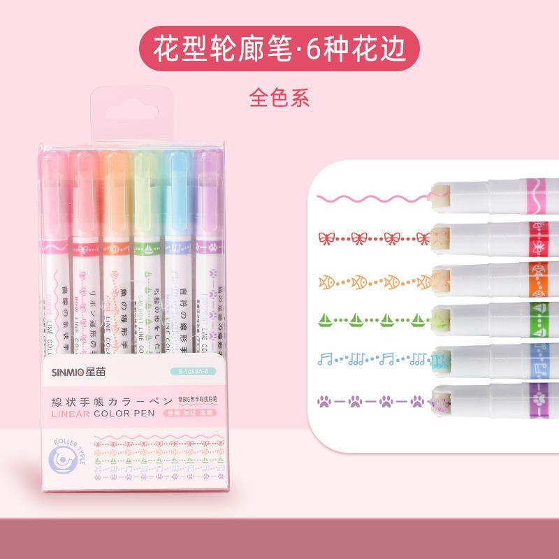 6 stücke Linienförmiger Textmarker Roller Tip Curve Liner Marker Stifte Graffiti Stift Kawaii Koreanische Schreibwaren Schule Bürobedarf