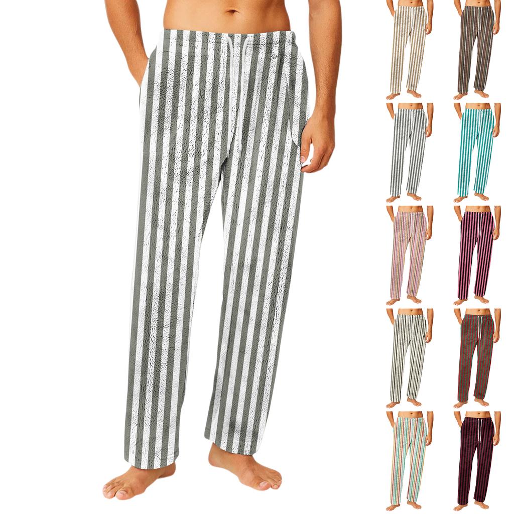Men's Drawstring Pocket Flannel  Pants Homewear Sleep Pants