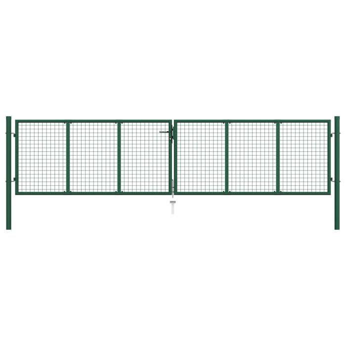 Portail en treillis - VIDAXL - 390x100 cm - Acier galvanisé - Vert foncé - 3 clés incluses