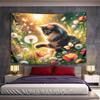 "Cat In Colorful Flower Meadow" Pattern Wall Hanging Tapestry Decorative Tapestry Home Decor for Bedroom and Living Room