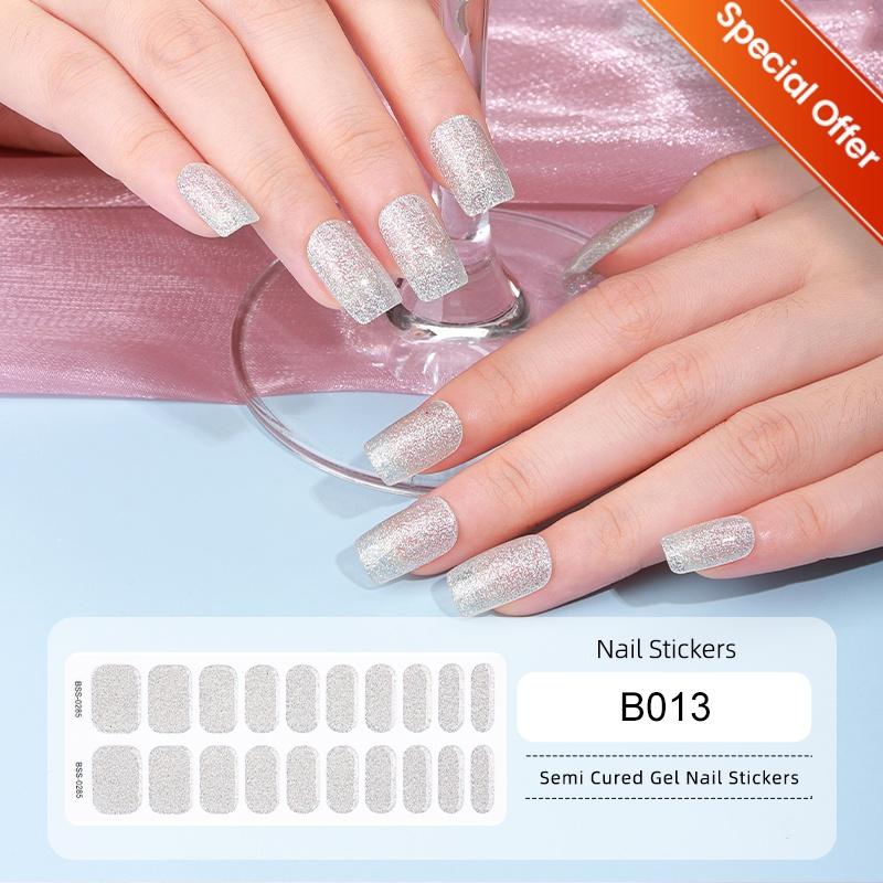 20Tips Gradient French Semi-cured Gel Nail Sticker UV Lamp Needed Full Cover Nail Gel Polish Wraps Manicure Press On Nails Decal