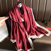 New silk scarf new silk satin printed shawl holiday fashion sunscreen long section simulation silk scarf