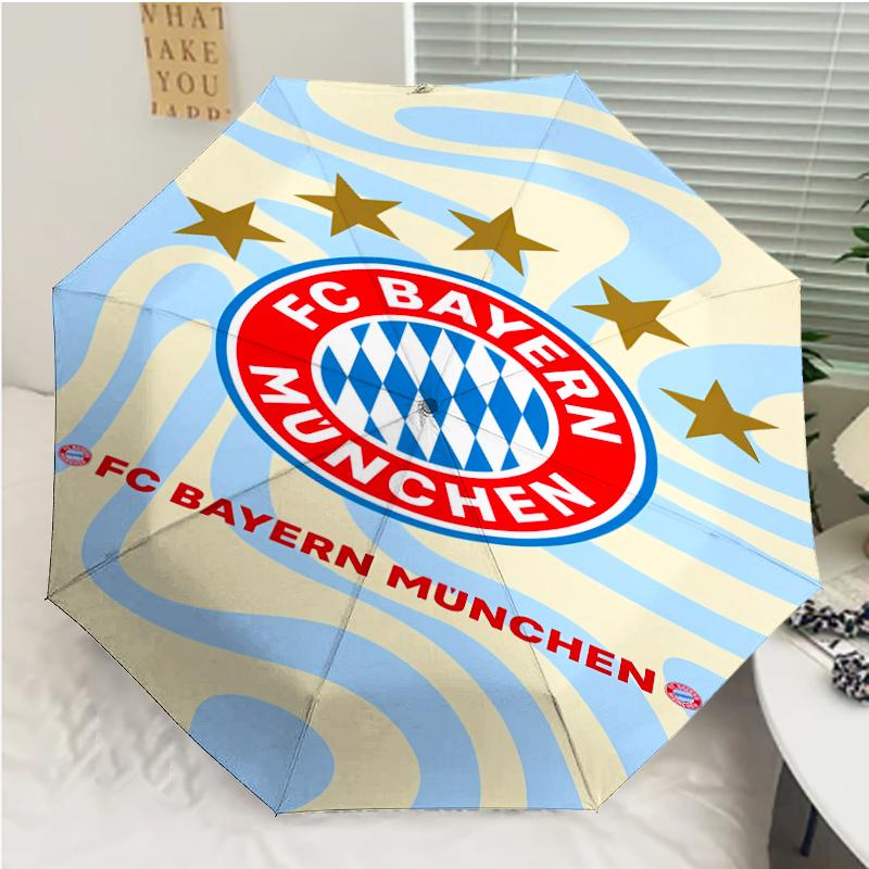 FC Bayern München Logo Print Automatic Umbrella, 8 Rib Iron Frame, Plastic Handle, Suitable for Outdoor Travel &Daily , Ideal Gift