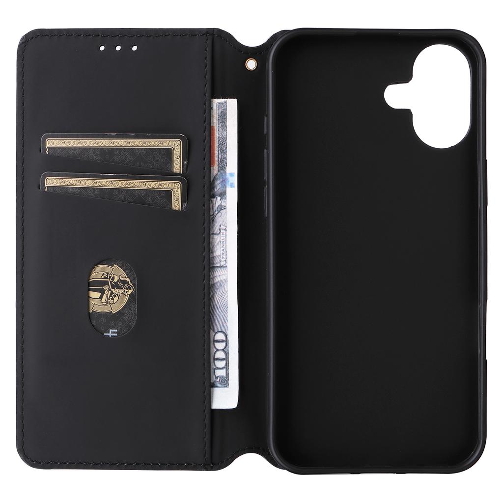 For iPhone 16 Wallet Case Rhombus Imprinted Leather Phone Cover