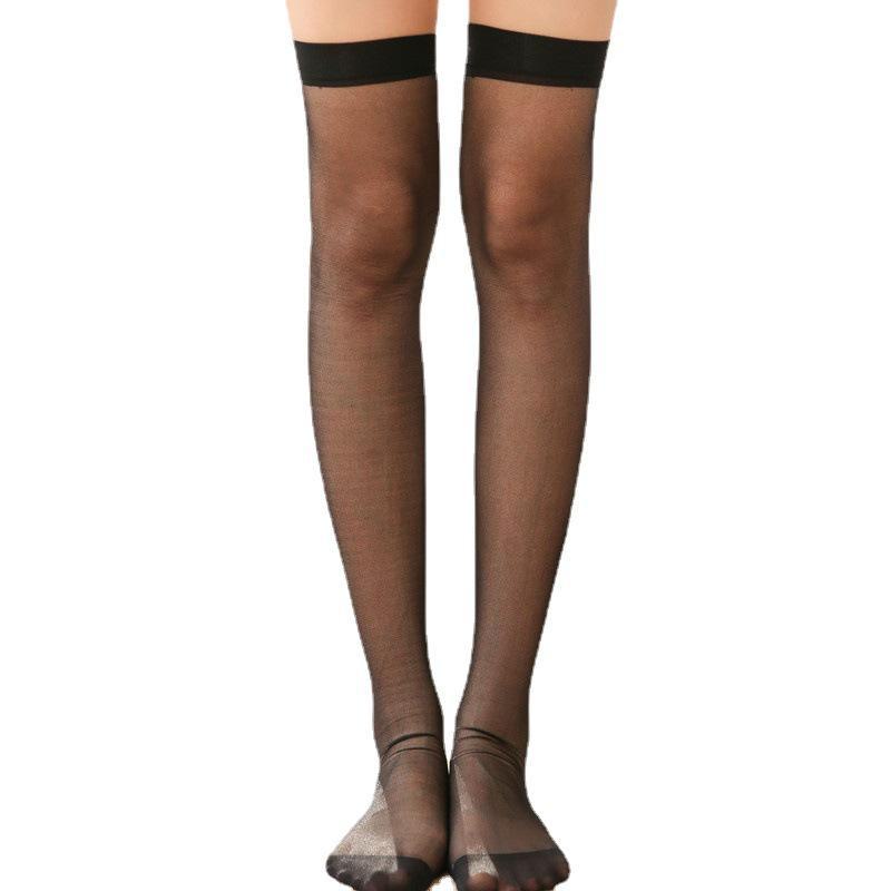 Black and White Ultra-Thin Silk Thigh-High Stockings for Women