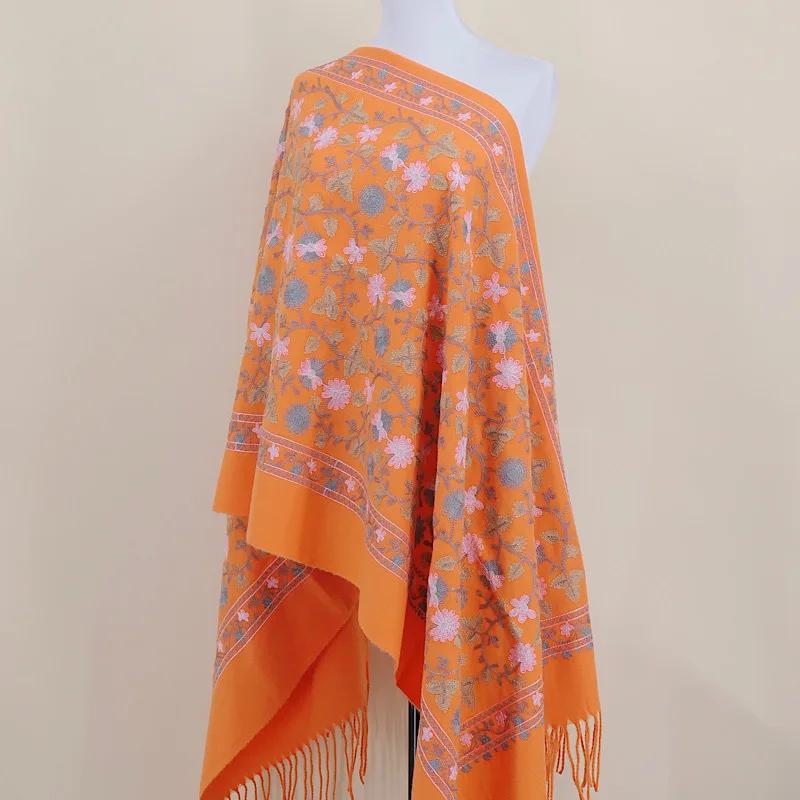 Embroidery Scarf Shawl Imitation Cashmere Woman  Designer Hand Embroidery Cape Thickening Keep Warm Winter Wrap