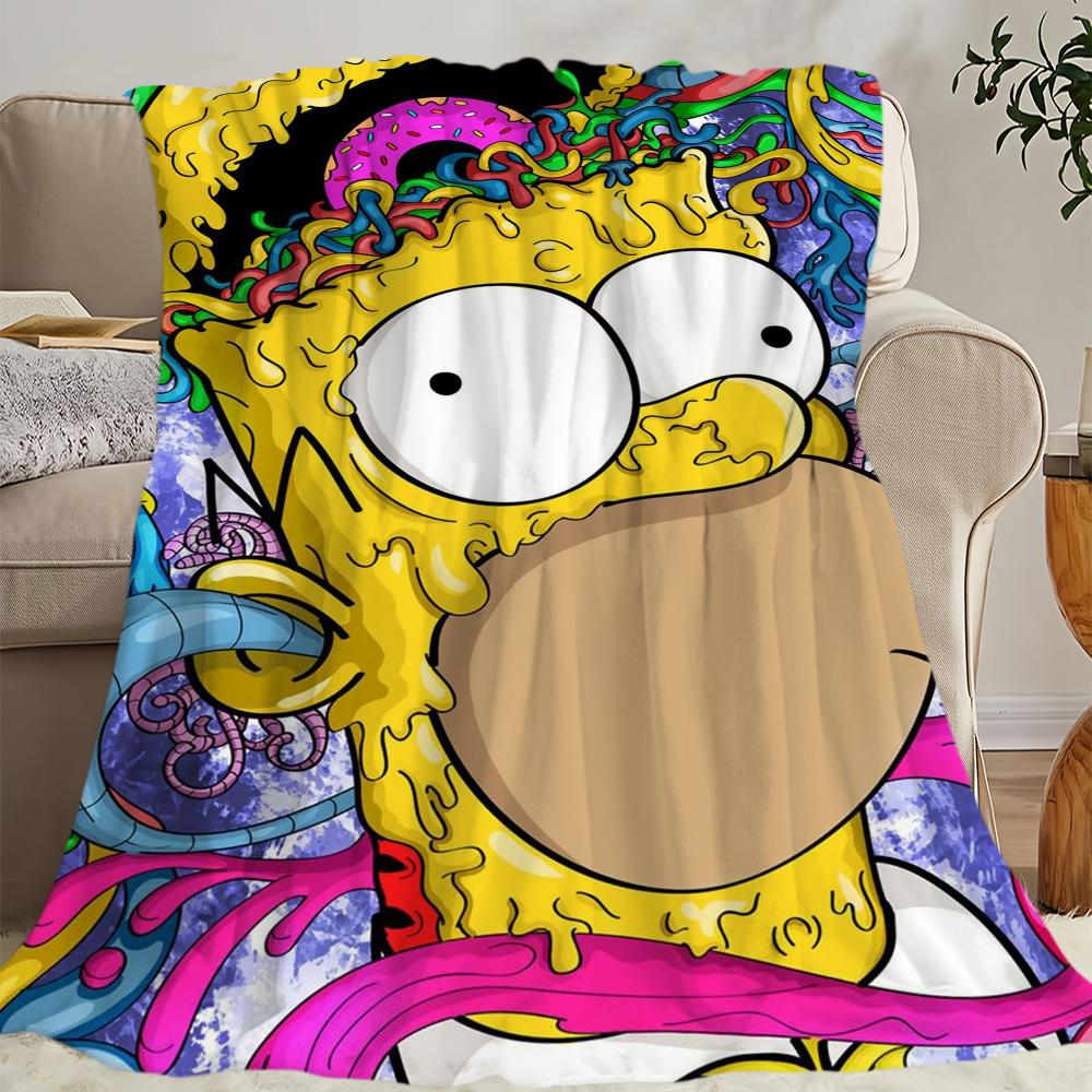 Funny Cartoon T-The S-Simpsonss Blanket Blanket for Couch Sofa Travel Home Hiking Picni Bed Beding Flannel Blanket Birthday Gift