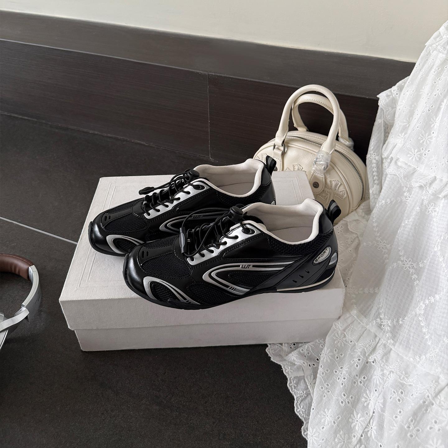 

Уличные нишевые гоночные кроссовки с внутренней высотой, увеличивающей моральный дух, женские 2025, новые сетчатые дышащие кроссовки для бега трусцой, повседневные спортивные 40 чёрный