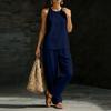 Women's Round Neck Sleeveless Top And Trousers Fashion Casual Suit