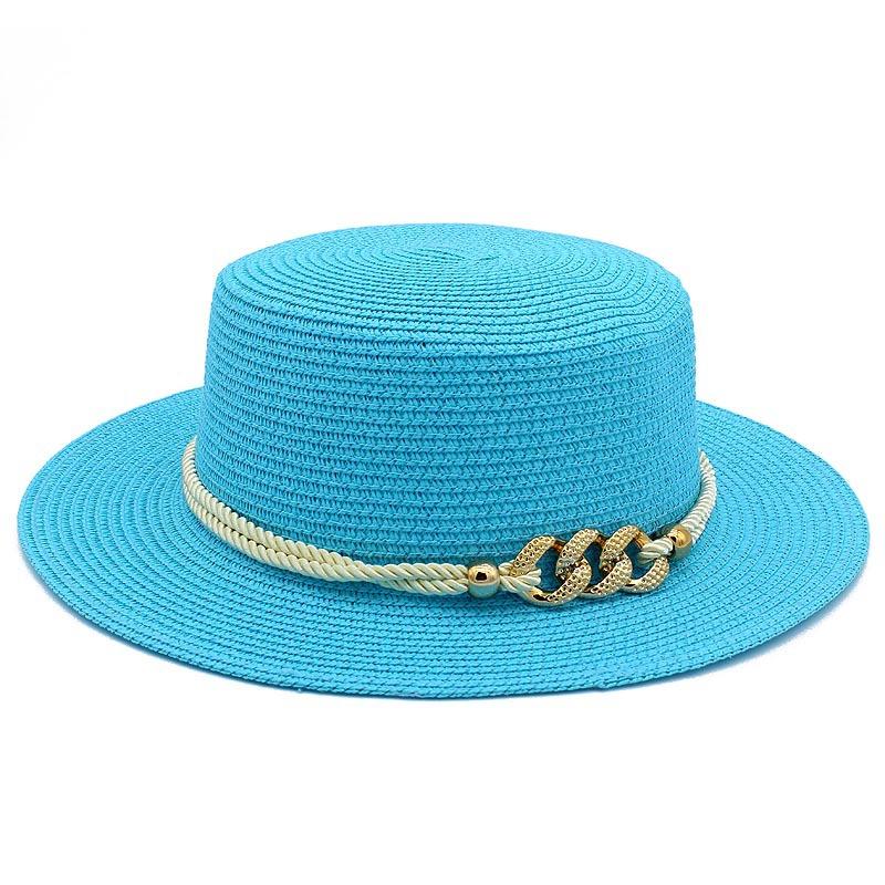 European and American spring and summer sunscreen metal buckle accessories sunshade jazz straw hat fashion celebrity vacation beach top hat
