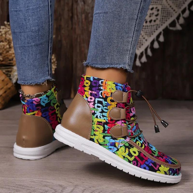 Women Mixed Colors Round Toe Flat with Elastic Band Ladies Shoes 2024 Women's Shoes Ankle Women's Boots Plus Size Modern Boots