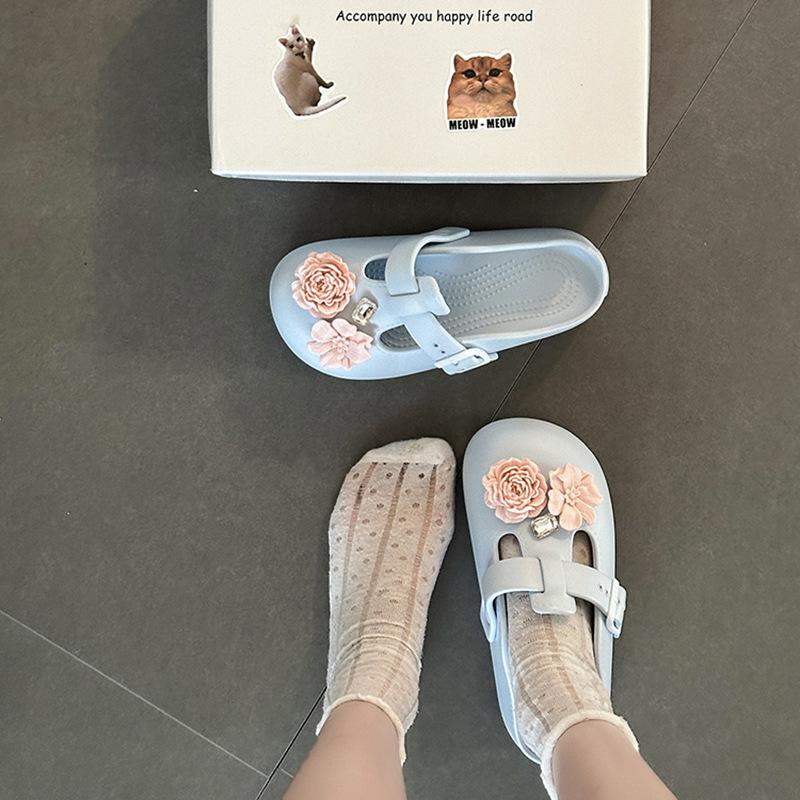 Flowers Cute Cartoon Girl Bag Head Slippers Summer Fashion Casual Camellia Outside the Beach Thick Bottom Cool Slippers