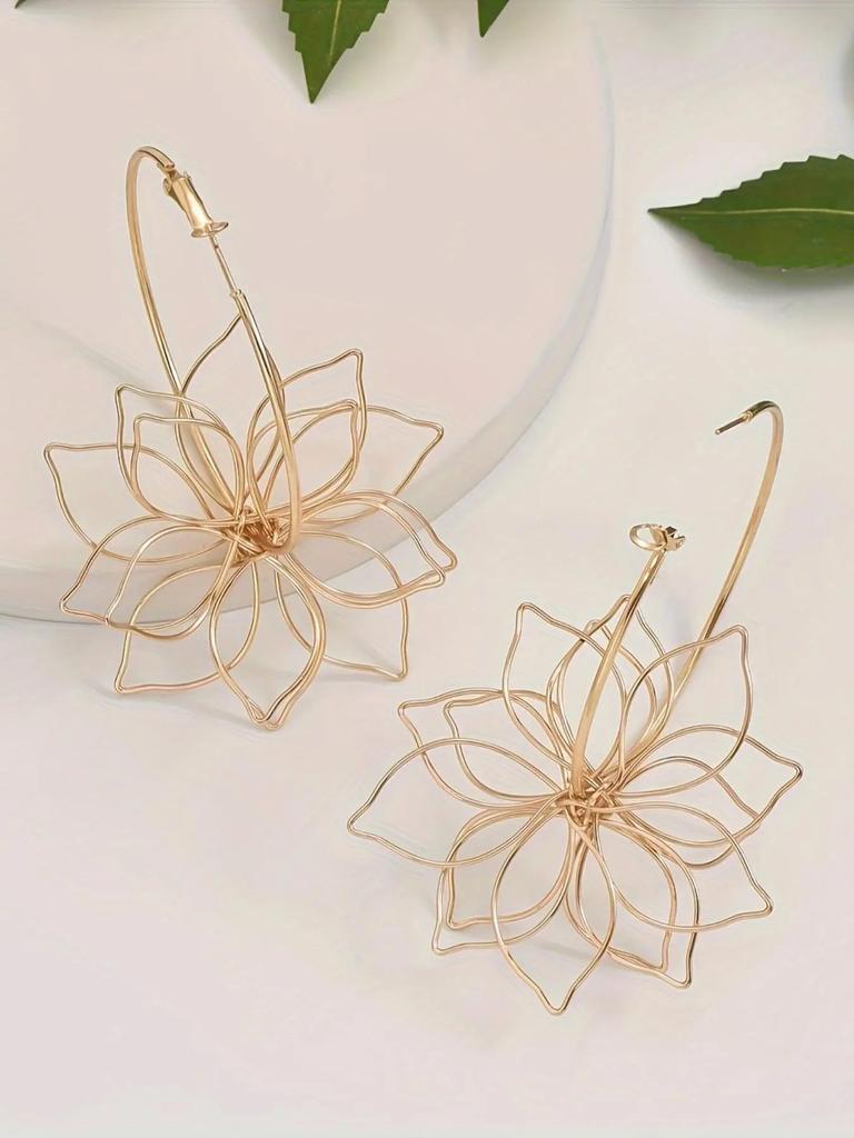 Fashion Flower Design Hoop Earrings, Trendy All-Match Jewelry for Party & Daily Wear