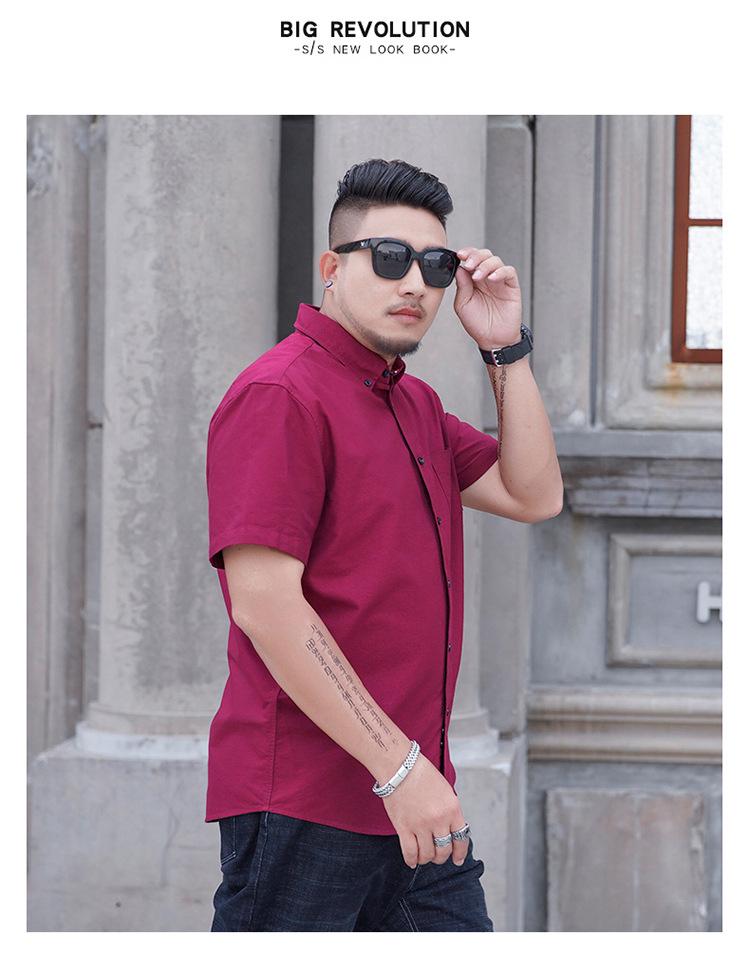 Plus Size Men's Solid Color Oxford Short-Sleeve Shirt - Summer Business Casual.