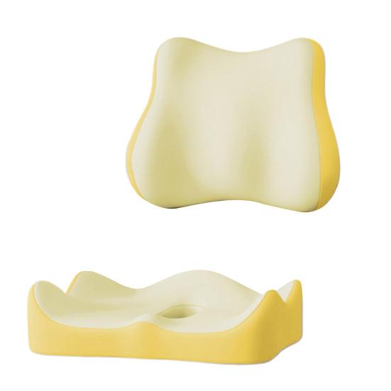 Coussin d'Assise avec Dossier Séparé Coussin en Mousse à Mémoire de Forme avec Soutien Dorsal Coussin de Chaise de Bureau pour Soulagement de la Sciatique Soutien Lombaire Utilisation pour Voyage en Voiture