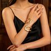 2Pcs/Set Bracelet Ring Set for Women, Adjustable Opening Design Bangle, High-Gloss Mirror Finish Ring, Irregular Geometric Shape Jewelry Set