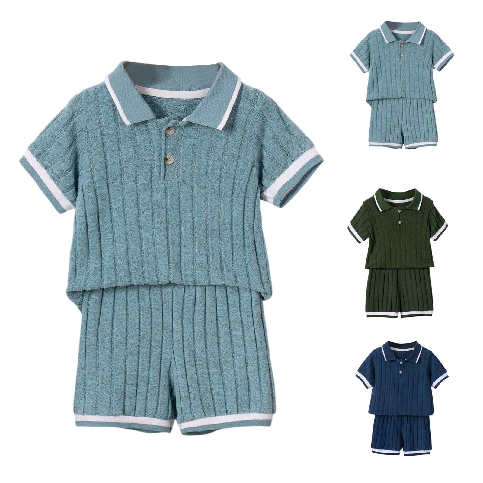 

Boys Stripe Set - Collared Short Sleeve & Shorts Outfit 100 Темно-синій