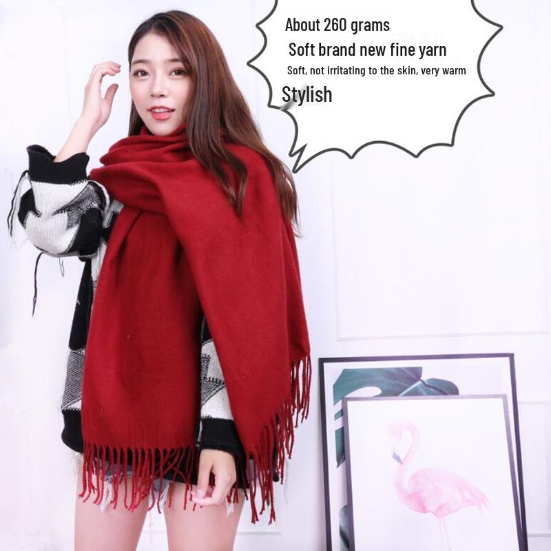 Women's and Men's Thick Warm Cashmere-Like Scarf - Autumn Winter Korean Style with Tassels, Solid Color